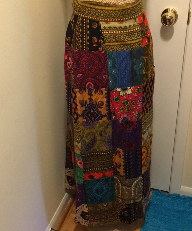 Vintage Angora Patchwork France Creeds Wrap skirt BOHO