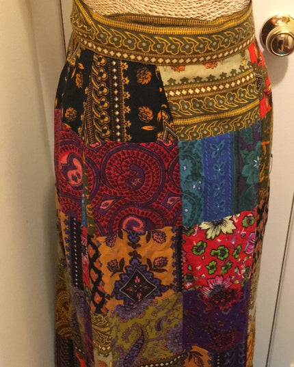 Vintage Angora Patchwork France Creeds Wrap skirt BOHO