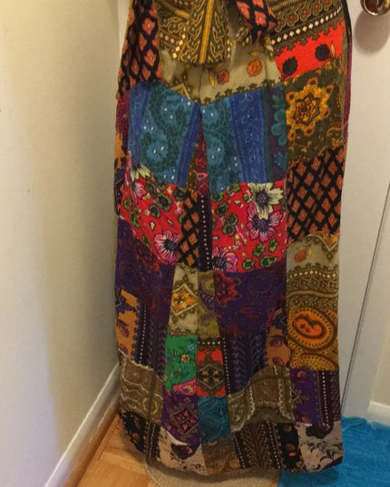 Vintage Angora Patchwork France Creeds Wrap skirt BOHO