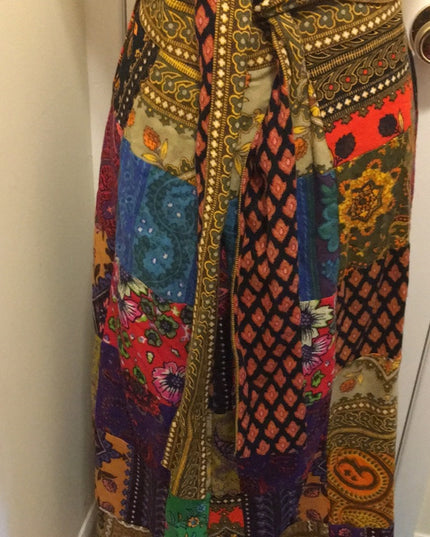 Vintage Angora Patchwork France Creeds Wrap skirt BOHO