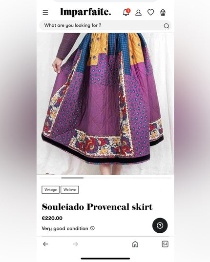 Vintage Angora Patchwork France Creeds Wrap skirt BOHO