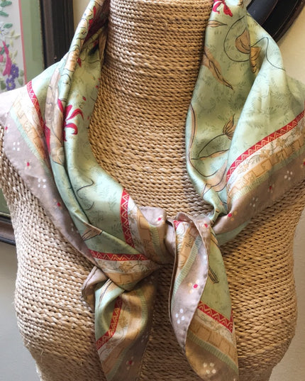 - Nina Ricci Paris SILK scarf green flower beauty