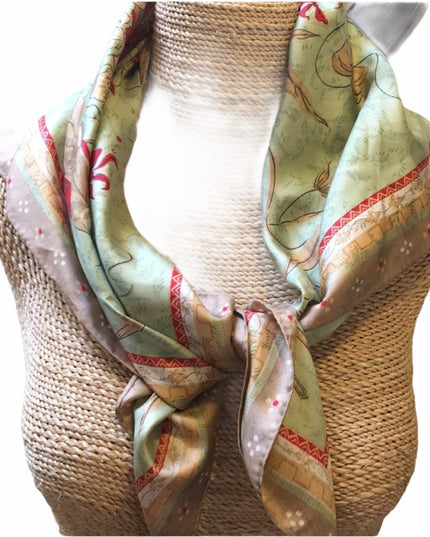 - Nina Ricci Paris SILK scarf green flower beauty