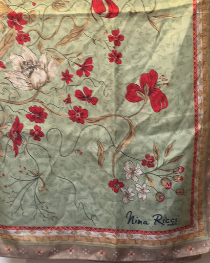 - Nina Ricci Paris SILK scarf green flower beauty