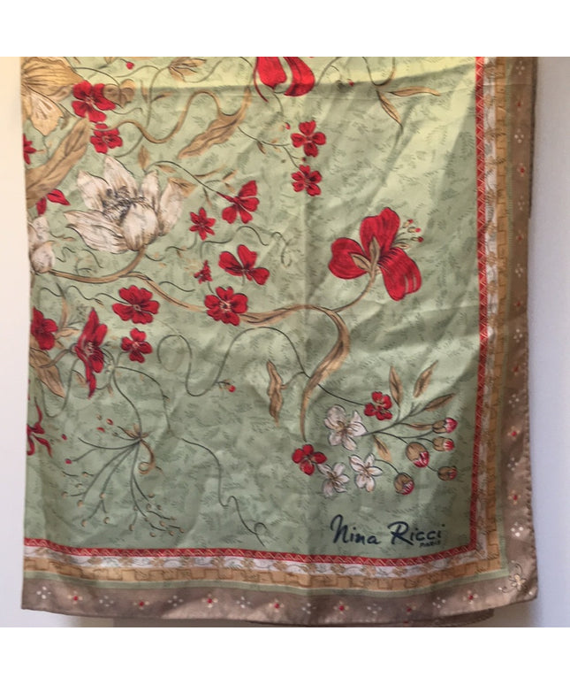 - Nina Ricci Paris SILK scarf green flower beauty