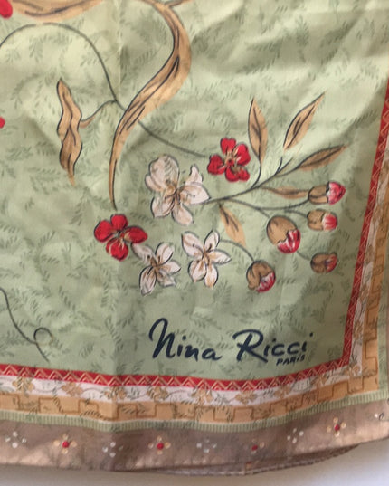 - Nina Ricci Paris SILK scarf green flower beauty