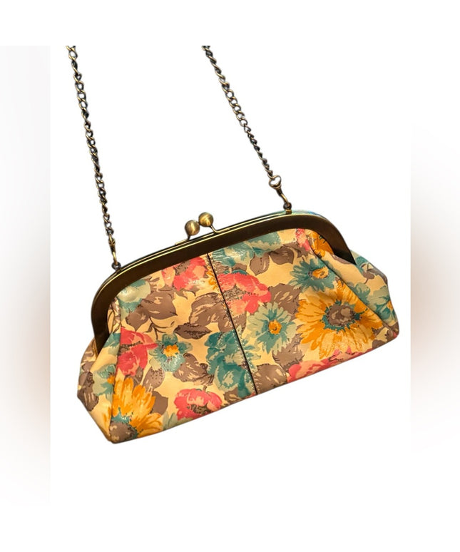 Patricia Nash Leather Floral Watercolor Flowers Colorful  Chain Strap Clutch