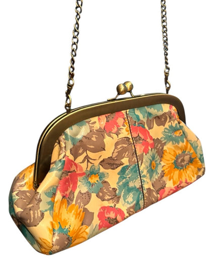 Patricia Nash Leather Floral Watercolor Flowers Colorful  Chain Strap Clutch