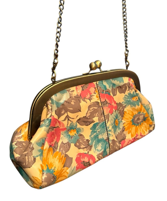 Patricia Nash Leather Floral Watercolor Flowers Colorful  Chain Strap Clutch