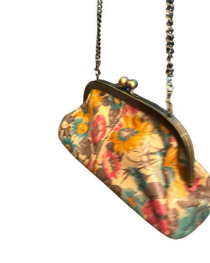 Patricia Nash Leather Floral Watercolor Flowers Colorful  Chain Strap Clutch