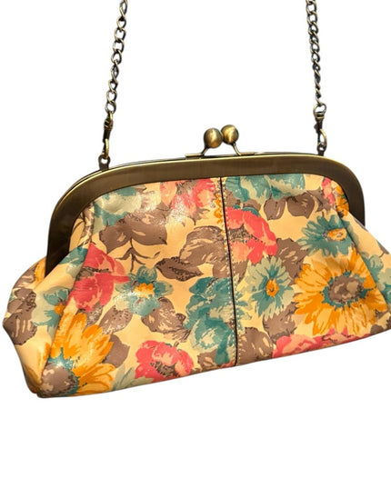 Patricia Nash Leather Floral Watercolor Flowers Colorful  Chain Strap Clutch