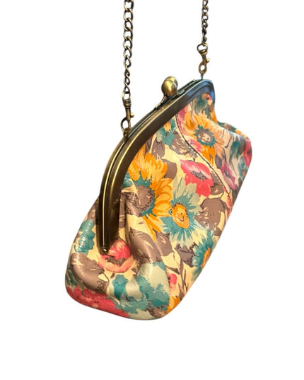 Patricia Nash Leather Floral Watercolor Flowers Colorful  Chain Strap Clutch