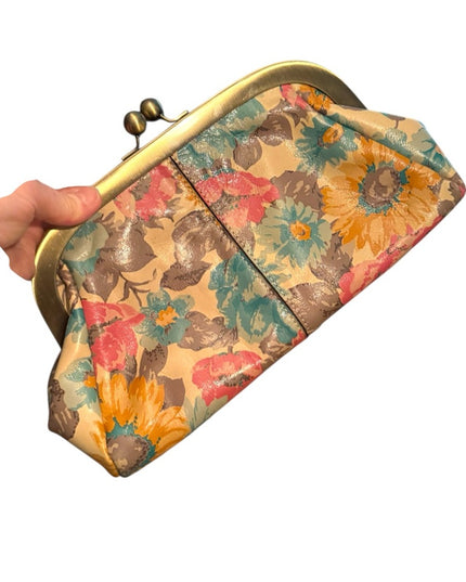 Patricia Nash Leather Floral Watercolor Flowers Colorful  Chain Strap Clutch