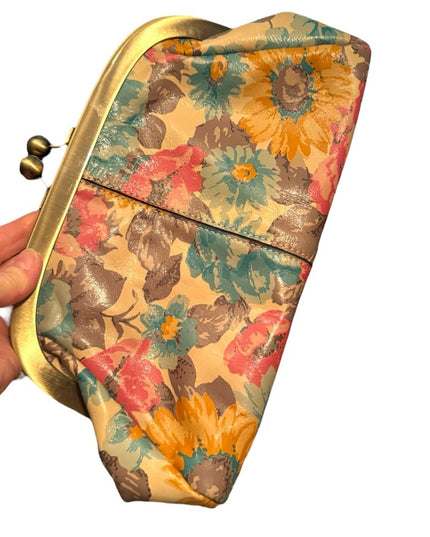 Patricia Nash Leather Floral Watercolor Flowers Colorful  Chain Strap Clutch