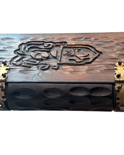 Vintage 1960s Gothic Revival Hand Carved Knight Italy Wood Book Jewelry Box