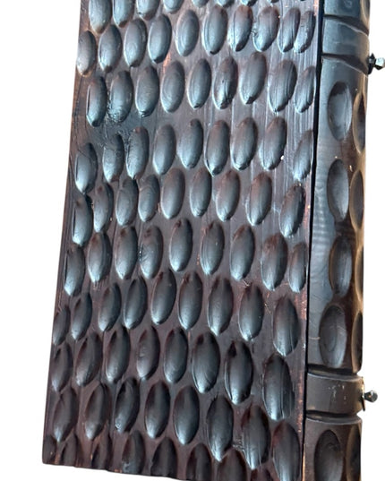 Vintage 1960s Gothic Revival Hand Carved Knight Italy Wood Book Jewelry Box