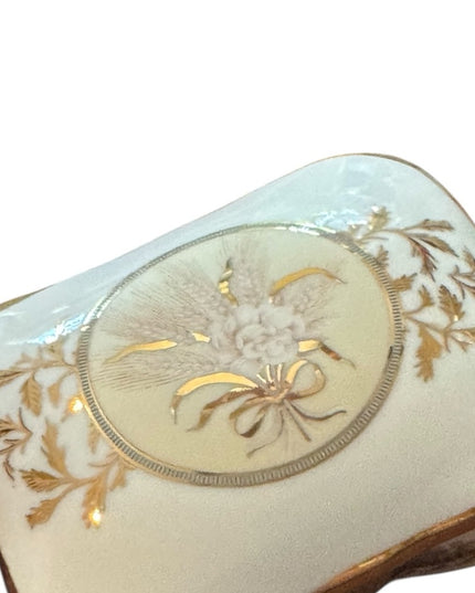 Elegant Vintsge Limoges Gold and Cream Floral Small Jewelry Trinket Box