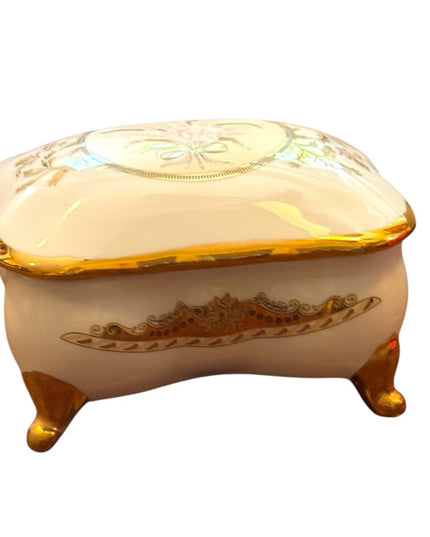 Elegant Vintsge Limoges Gold and Cream Floral Small Jewelry Trinket Box