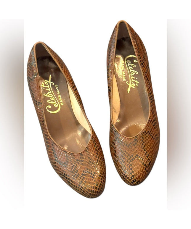Handmade Vintage Brown Snakeskin Celebrity  Women Shoes