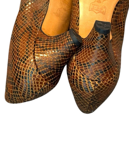 Handmade Vintage Brown Snakeskin Celebrity  Women Shoes