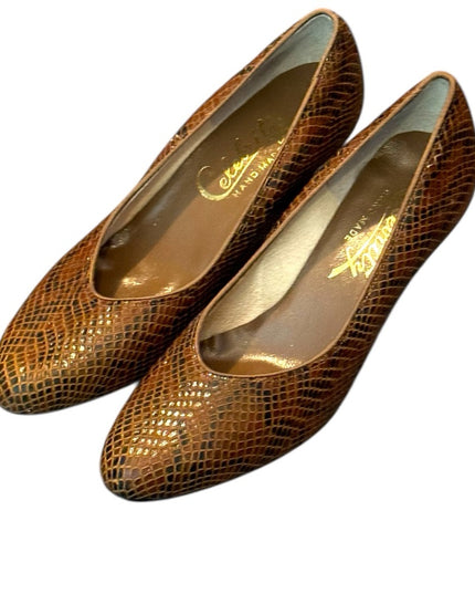 Handmade Vintage Brown Snakeskin Celebrity  Women Shoes