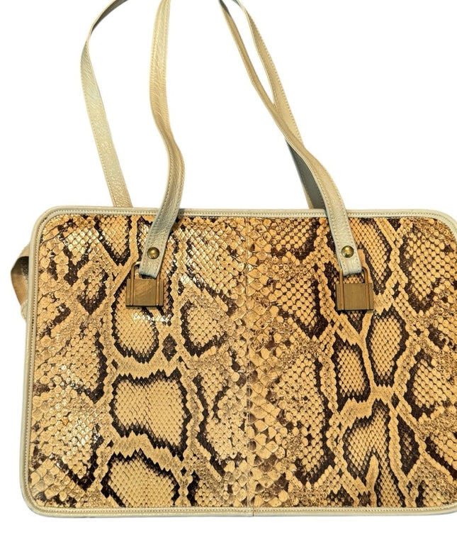 Vintage Leather & Snakeskin Pattern Tote Purse HOBO Bag BOROS