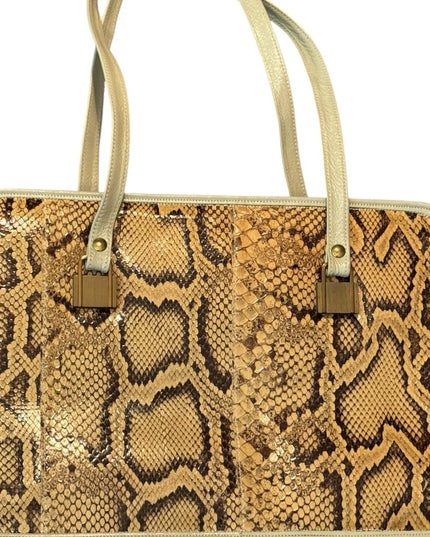 Vintage Leather & Snakeskin Pattern Tote Purse HOBO Bag BOROS