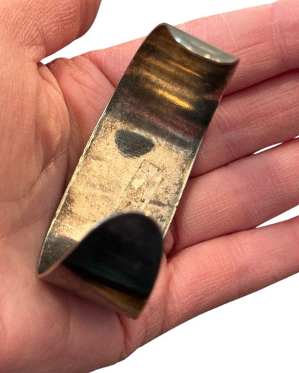 Vintage Mexico Alpaca Turquoise Handmade Etched Cuff Bracelet Southwestern