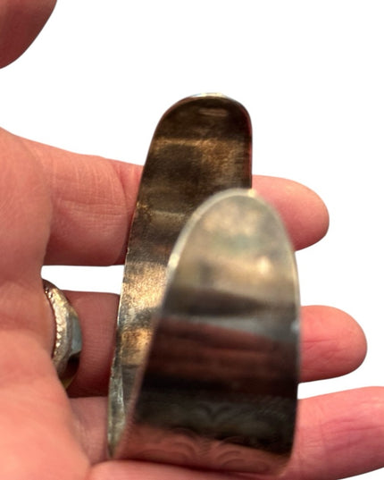 Vintage Mexico Alpaca Turquoise Handmade Etched Cuff Bracelet Southwestern