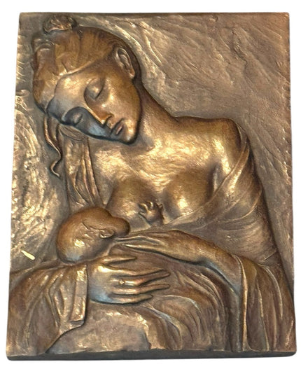 Bronze Tone Resin Vintage Mother and Child Wall Art Madonna Mary