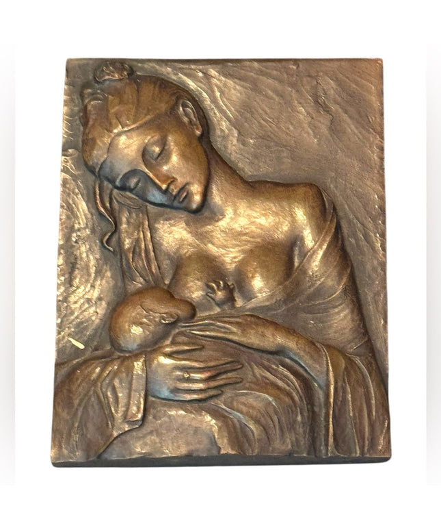 Bronze Tone Resin Vintage Mother and Child Wall Art Madonna Mary