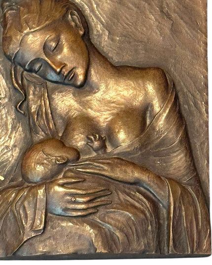 Bronze Tone Resin Vintage Mother and Child Wall Art Madonna Mary