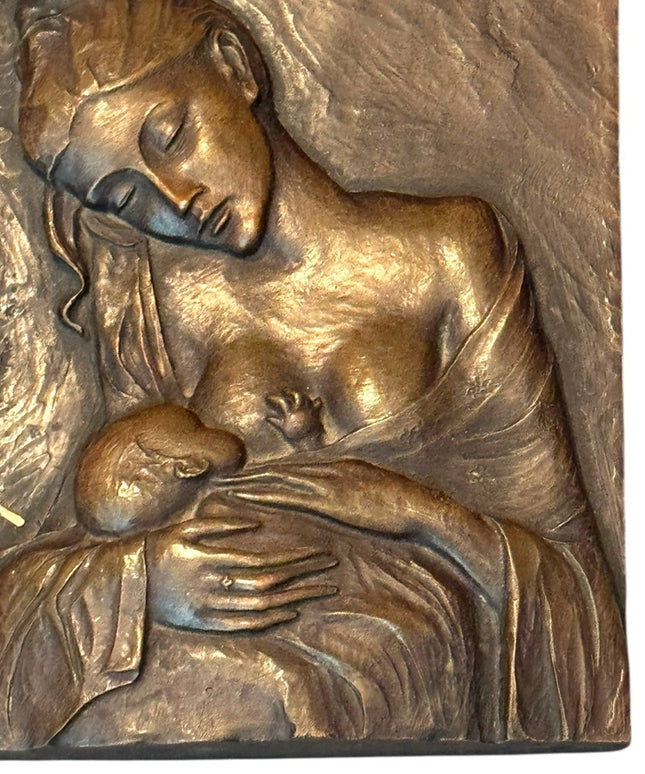 Bronze Tone Resin Vintage Mother and Child Wall Art Madonna Mary