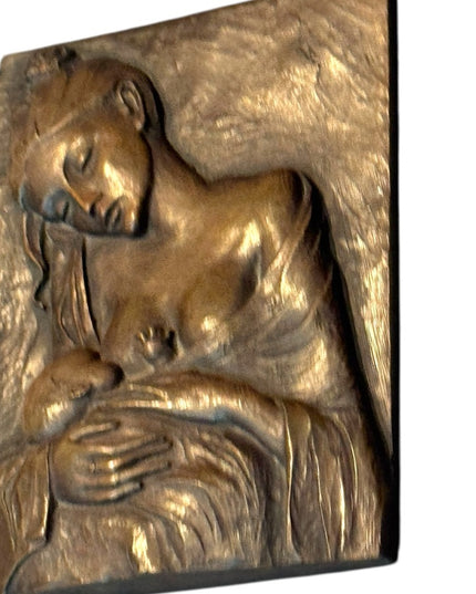 Bronze Tone Resin Vintage Mother and Child Wall Art Madonna Mary