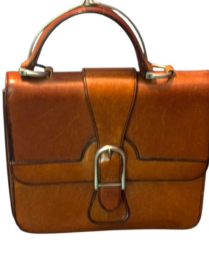 Vintage High Quality Brown Leather Handbag With Metal hardware