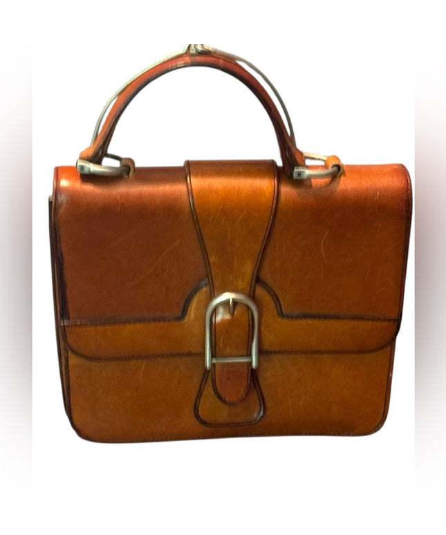Vintage High Quality Brown Leather Handbag With Metal hardware