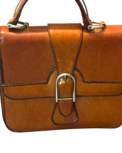 Vintage High Quality Brown Leather Handbag With Metal hardware