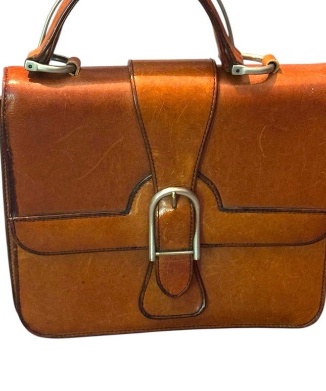 Vintage High Quality Brown Leather Handbag With Metal hardware