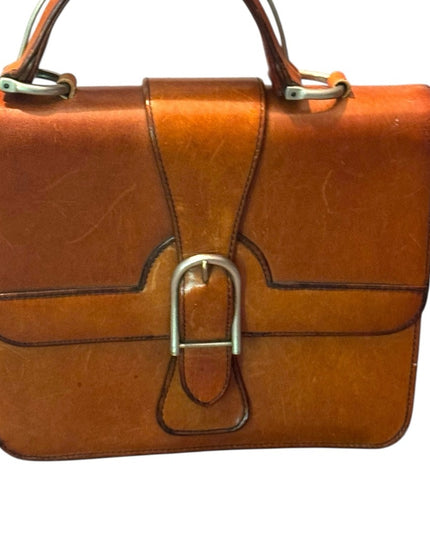 Vintage High Quality Brown Leather Handbag With Metal hardware