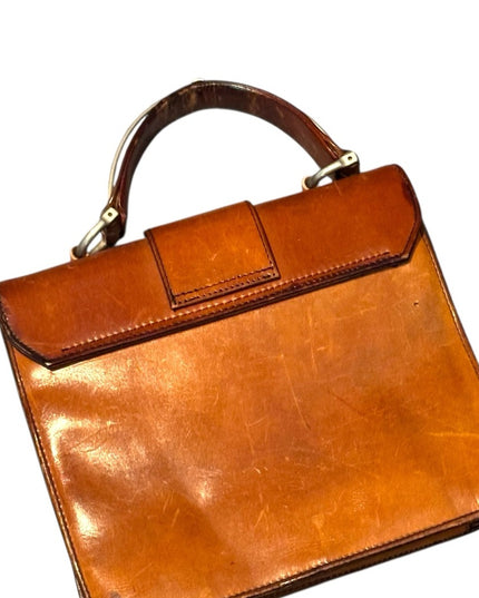 Vintage High Quality Brown Leather Handbag With Metal hardware