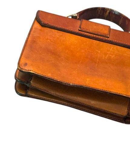 Vintage High Quality Brown Leather Handbag With Metal hardware