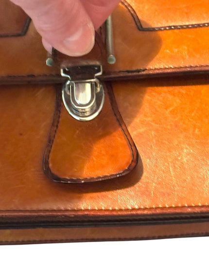 Vintage High Quality Brown Leather Handbag With Metal hardware