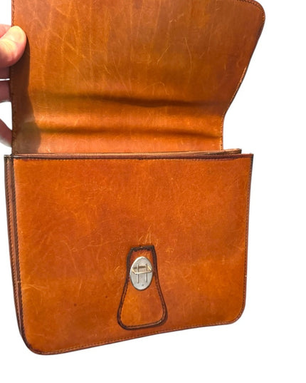 Vintage High Quality Brown Leather Handbag With Metal hardware