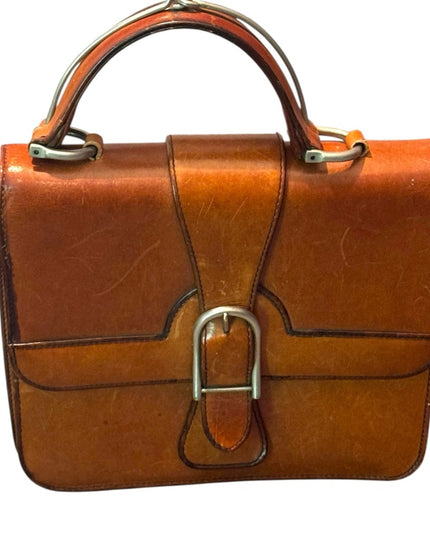 Vintage High Quality Brown Leather Handbag With Metal hardware