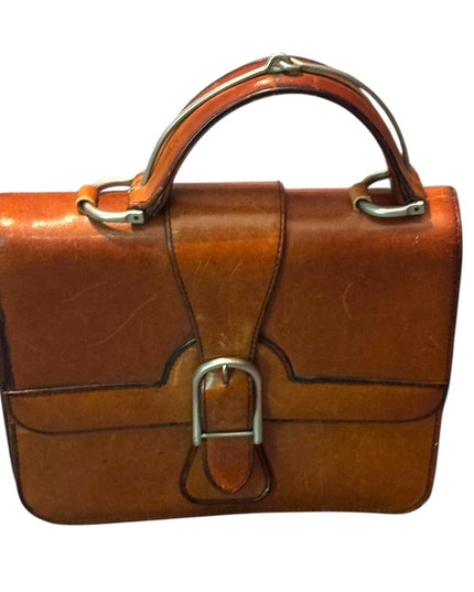 Vintage High Quality Brown Leather Handbag With Metal hardware