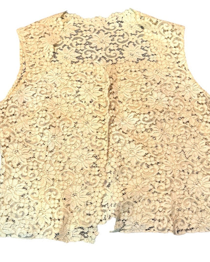 Antique 1930s cream lace  top white beige sleeveless evening cocktail blouse
