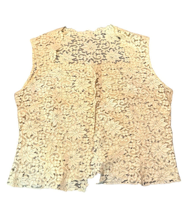 Antique 1930s cream lace  top white beige sleeveless evening cocktail blouse