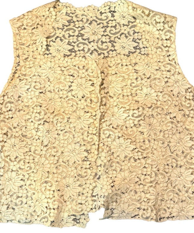 Antique 1930s cream lace  top white beige sleeveless evening cocktail blouse