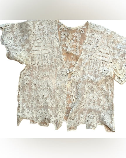 Elegant Antique Cream Lace Women Top 1920s Flapper Boudoir