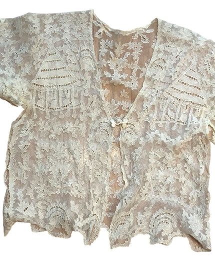 Elegant Antique Cream Lace Women Top 1920s Flapper Boudoir